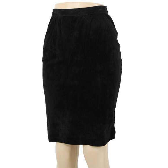Patricia Wolf Sz 6 Black Lined Knee Length Pig Suede Pencil Skirt